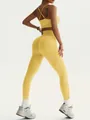 Ensemble de yoga sans couture jaune vif avec soutien-gorge de sport et legging taille haute. - XS / Haut Et Bas / Jaune lait