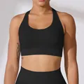 Professionele zwarte geribbelde sportbeha met hoge impact en vast racerback-ontwerp - S / Tops / Zwart