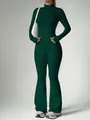 Slim fit women's two-piece yoga set with zip-up jacket and flared pants in blackish green - Dark Green