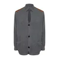Grey vintage knitted cardigan featuring brown PU shoulder patches and button closure - S / Tops / Gray