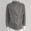 Men's gray ribbed knit cardigan with full-length zipper and stand collar detail - Gray
