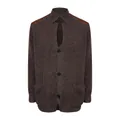 Vintage brown knit cardigan with PU leather shoulder patches - S / Tops / Coffee