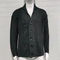 Detailed texture of black men's shawl collar knit cardigan with buttons - S / Tops / Dark Blue