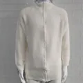 Detail showing the vertical ribbed texture of a white zip-up men's sweater on mannequin - M / Tops / White