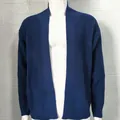 Close-up of men's navy blue waffle knit cardigan sweater with open front - M / Tops / Dark Blue