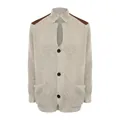 Cardigan in maglia casual con toppe sulle spalle in PU marrone in colore beige - Taglia S / Top / Bianco avorio