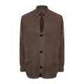 Cardigan da uomo in maglia marrone con inserti in PU sulle spalle e bottoni. - Taglia S / Top / Kaki