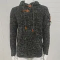 Jersey con capucha para hombre de corte ajustado en punto jaspeado con cierres de trenca - M / Tops / Negro