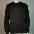 Close-up of the high-quality black ribbed knit texture on this men's round neck sweater - Dark Gray
