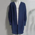 Classic navy blue men's waffle knit long cardigan sweater loose fit open front coat - S / Tops / Blue