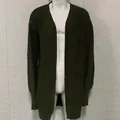 Men's loose waffle knit cardigan in army green with open front and ribbed cuffs - Army Green