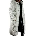 Oversized chunky cable knit women's long hooded cardigan sweater coat in light grey - S / Tops / Gray