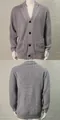 Detailed front and back view of grey men's knitted cardigan with shawl collar. - M / Tops / Gray