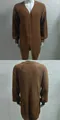Detail view showing front and back of a brown long waffle knit cardigan sweater for men - S / Tops / Brown