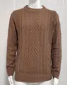 Classic brown cable-knit men's crewneck pullover sweater displayed on white mannequin - Brown