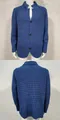 Detailed front and back views of a blue waffle knit men's cardigan with stand collar - S / Tops / Blue