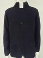 Navy blue men's slim fit stand collar waffle knit cardigan sweater with buttons and pockets - Navy Blue