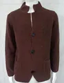 Men's chocolate brown stand-collar waffle knit cardigan sweater with button closures - Coffee