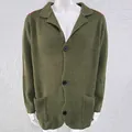 Stylish men's olive green waffle knit cardigan with lapel collar and shoulder patches - S / Tops / Army Green