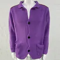 Stylish purple waffle knit cardigan for men featuring a lapel collar and buttons - Purple