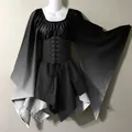 Renaissance Gothic medieval dress with corset waist and bell sleeves for Halloween cosplay - S / Dresses / Black Gradient