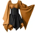 Renaissance Mittelalter Gothic Kleid in Orange und Schwarz für Halloween Cosplay Kostüme - S / Kleider / Gelb + Schwarz
