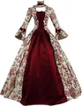 Detailed view of a Victorian Medieval court dress with burgundy velvet and damask pattern. - S / Dresses / Red