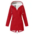 Detailed view of red waterproof jacket showing the warm thick white fleece lining - S / Tops / Red