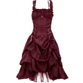 Detailed view of burgundy Victorian Gothic dress with ruffled layers and corset lacing. - 3XL / Dresses / Burgundy