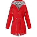 Detailed view of red hooded raincoat with striped lining and adjustable waist - S / Tops / Red