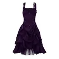 Elegant dark purple Gothic dress featuring ruffled tiered skirt and corset lacing details - 3XL / Dresses / Purple