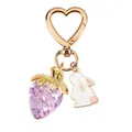 Detail of translucent purple strawberry and white rabbit charms on heart keychain - Purple Strawberry Heart Hook + Rabbit