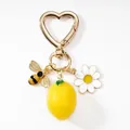 Sweet heart keychain with cute bee, daisy, and lemon fruit charms variant - Lemon Heart Hook + Accessories