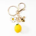 Cute lemon daisy and bee keychain bag pendant with stylish gold-tone lobster clasp - Lemon 4-Section Chain Hook + Accessories