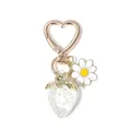 Sweet translucent strawberry keychain with gold heart clip and white daisy charm - Transparent Strawberry Heart Hook + Accessories (Basic)