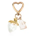 Cute heart keychain with semi-transparent glitter strawberry and white bunny charm. - Transparent Strawberry Heart Hook (Basic) + Rabbit