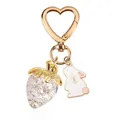 Sweet heart-shaped gold keychain with semi-transparent strawberry and white rabbit charms - Transparent Strawberry Heart Hook (Fashion) + Rabbit