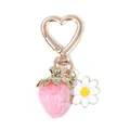 Pink translucent strawberry keychain with heart-shaped clip and white daisy charm. - Pink Strawberry Heart Hook + Accessories