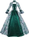 Detailed view of a green Victorian medieval gown with ornate white pattern - S / Dresses / Green