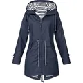 Detailansicht der dunkelblauen wasserdichten Regenjacke mit Kapuze und Streifenfutter - Marineblau