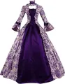 Close-up detail of the purple Victorian Medieval gown featuring flared sleeves. - S / Dresses / Purple