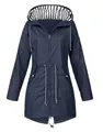 Vorderansicht der dunkelblauen wasserdichten Outdoor-Kapuzenjacke mit Streifenfutter - Marineblau