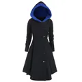 Full view of long black hooded coat with blue plush lining for Halloween cosplay costume - Blue Hair / 3XL
