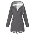 Full front view of a grey waterproof outdoor jacket with white sherpa fleece lining - Dark Gray