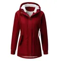 Front view of women's dark red hooded parka with soft white fleece lining - S / Tops / Burgundy
