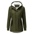 Detailed front view of green hooded parka with white fleece lining - S / Tops / Army Green