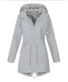 Giacca outdoor impermeabile grigio chiaro da donna con fodera a righe e coulisse - Taglia S / Top / Grigio
