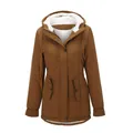 Women's thickened winter parka coat with warm white fleece lining and hood - Caramel color