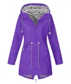 Giacca antipioggia viola impermeabile con cappuccio e fodera a righe alla moda per esterno - Taglia S / Top / Viola