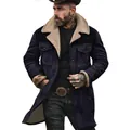 Men's navy blue contrast overcoat with shearling collar and warm lining - 3XL / Top (5183#) / Navy Blue and Black